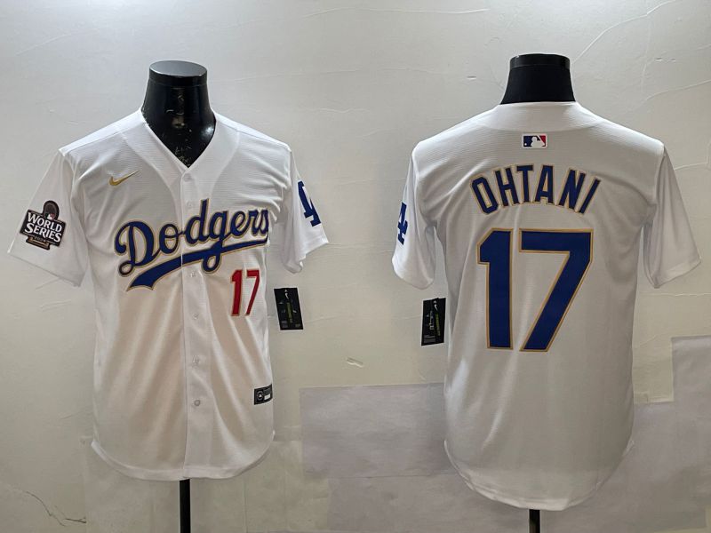 Men Los Angeles Dodgers 17 Ohtani White Gold Game 2025 Nike MLB Jersey style 02255